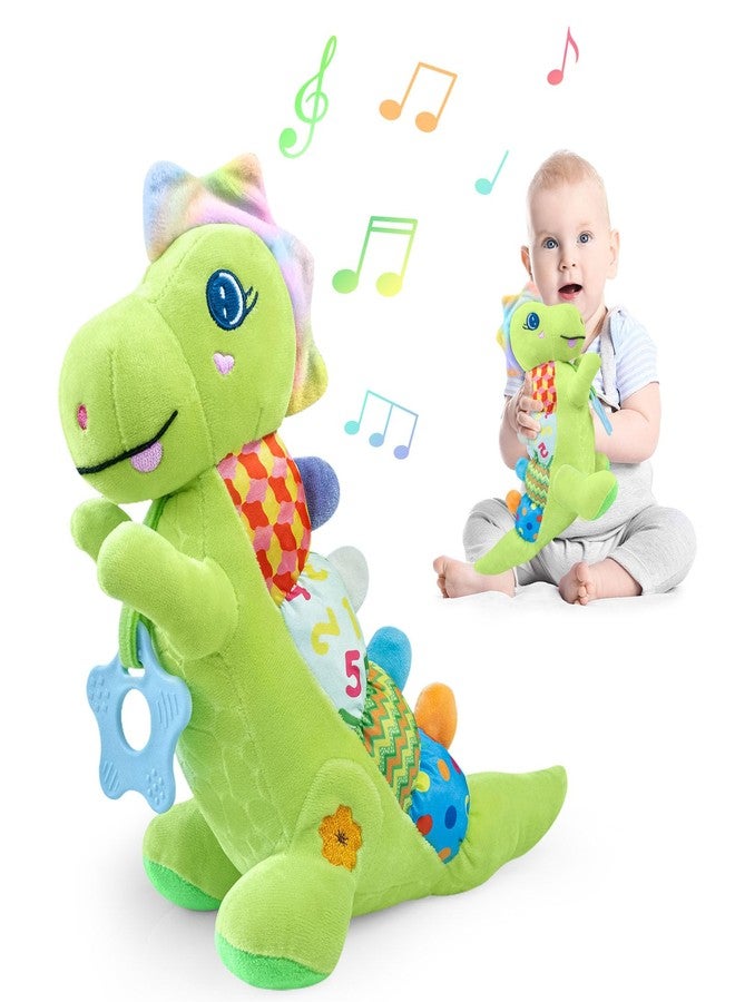 Holaxander Baby Dino Plush Soft Stuffed Animal Toy for 0-3-6-12+ Months,Infant Musical Toy with Rattle,Squeaker,Sensory Crinkle,Teether & Textures,Tummy Time Toys Christmas Baby Gift for Newborn Girl Boy (Green) - Image 1